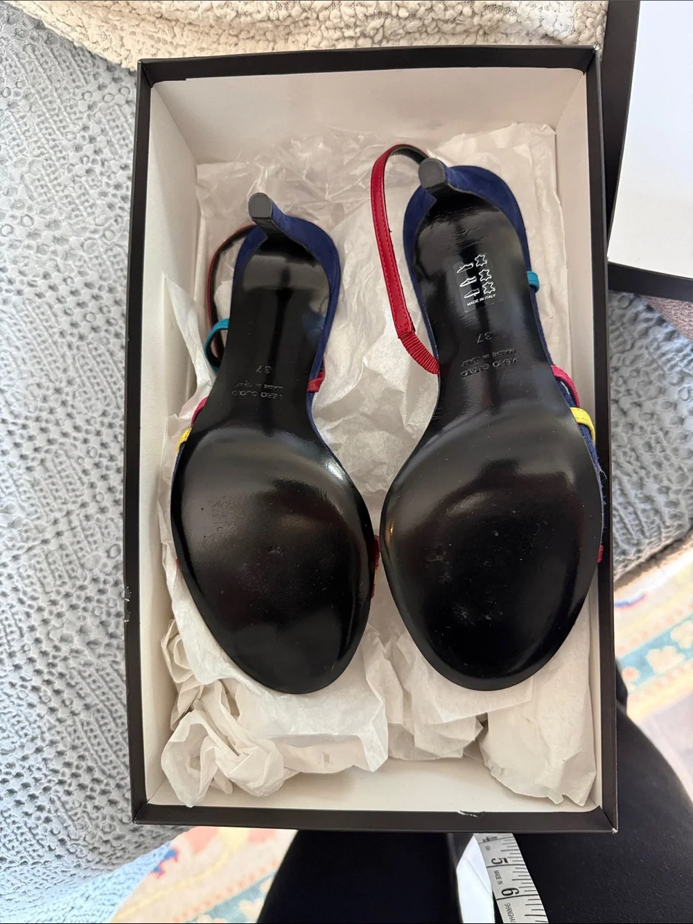 NIB Barneys New York Black Multicolor Slingback Heels